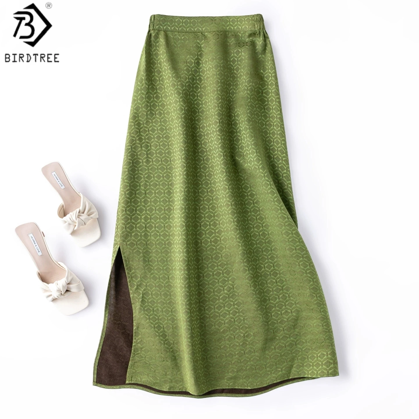 Birdtree, 100% Real Silk Skirt, Women Jacquard Satin Xiangyunsha Slim Skirts, Elastic Waist, Side Slit, 2026 Summer New D65806JF
Birdtree, 100% Real Silk Skirt, Women Jacquard Satin Xiangyunsha Slim Skirts, Elastic Waist, Side Slit, 2026 Summer New D65806JF