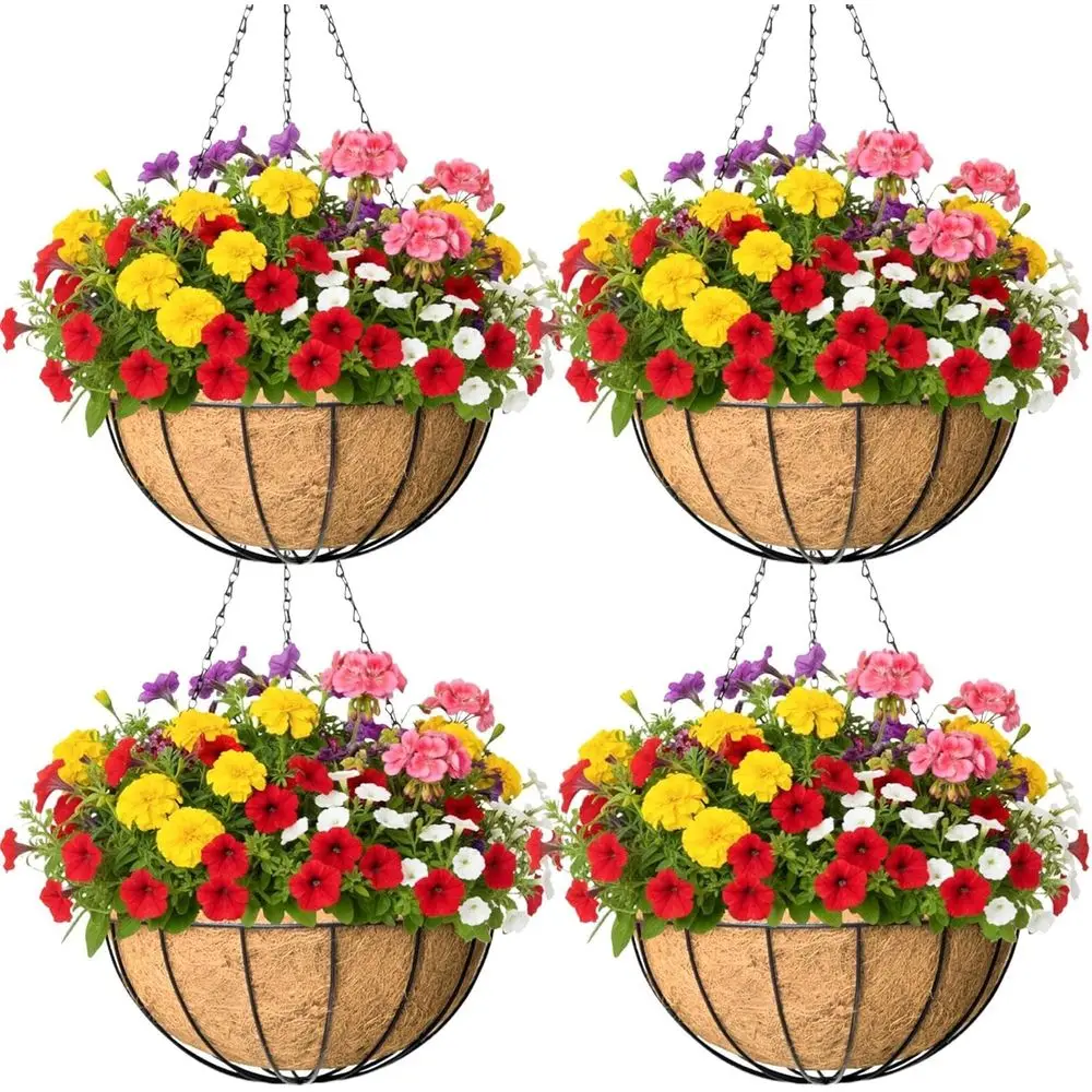 Set of 4 Outdoor Metal Hanging Planters with Coco Coir Liners for Garden and Patio Use
Set of 4 Outdoor Metal Hanging Planters with Coco Coir Liners for Garden and Patio Use