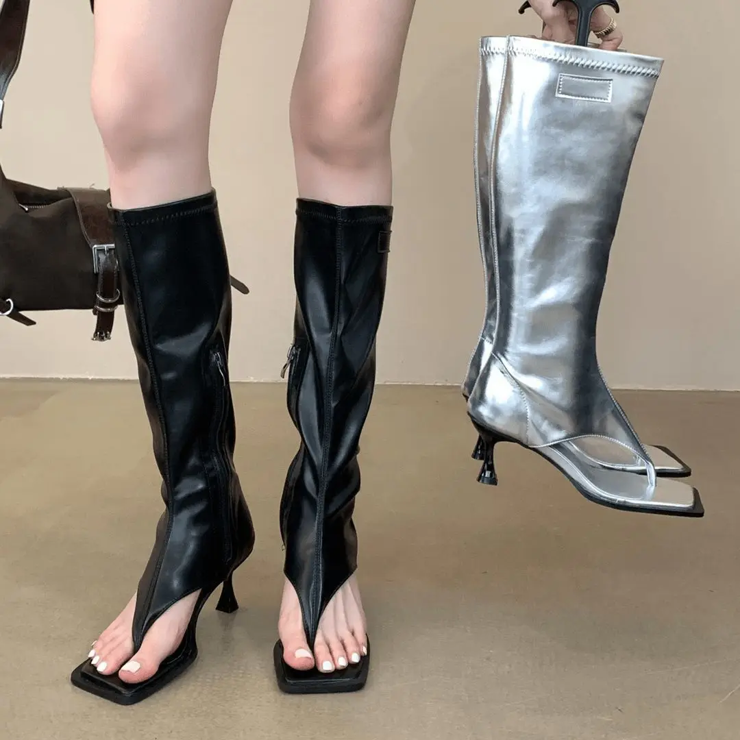 Women's Sexy Flip-Flop Knee High Boots Square Toe Stiletto Heel Open Toe Sandal Boots Black/Silver Streetwear Party Footwear
Women's Sexy Flip-Flop Knee High Boots Square Toe Stiletto Heel Open Toe Sandal Boots Black/Silver Streetwear Party Footwear