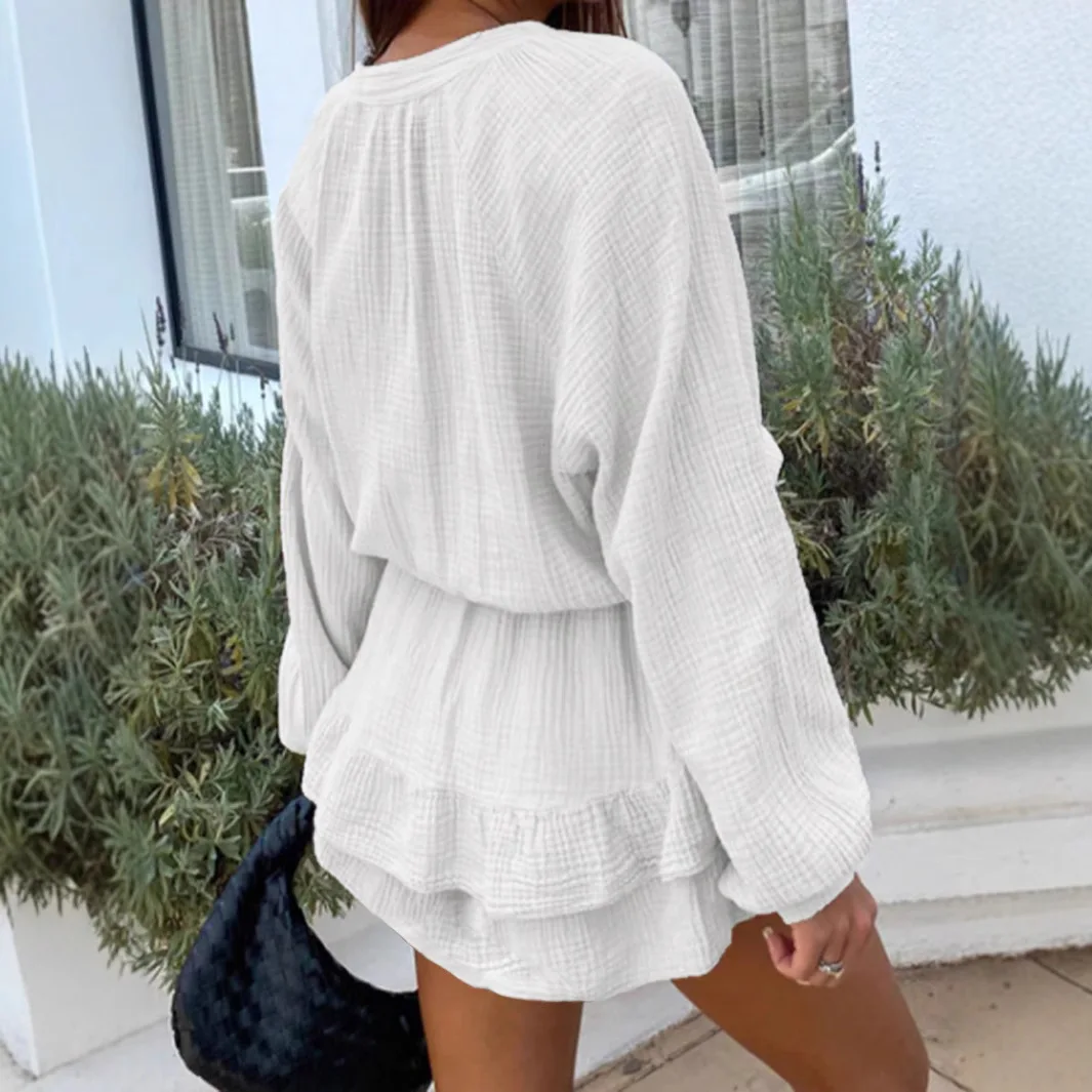 2025 Women's Solid Color Lace-Up Cardigan Crew Neck Lantern Sleeve Top High Waist Dress
2025 Women's Solid Color Lace-Up Cardigan Crew Neck Lantern Sleeve Top High Waist Dress