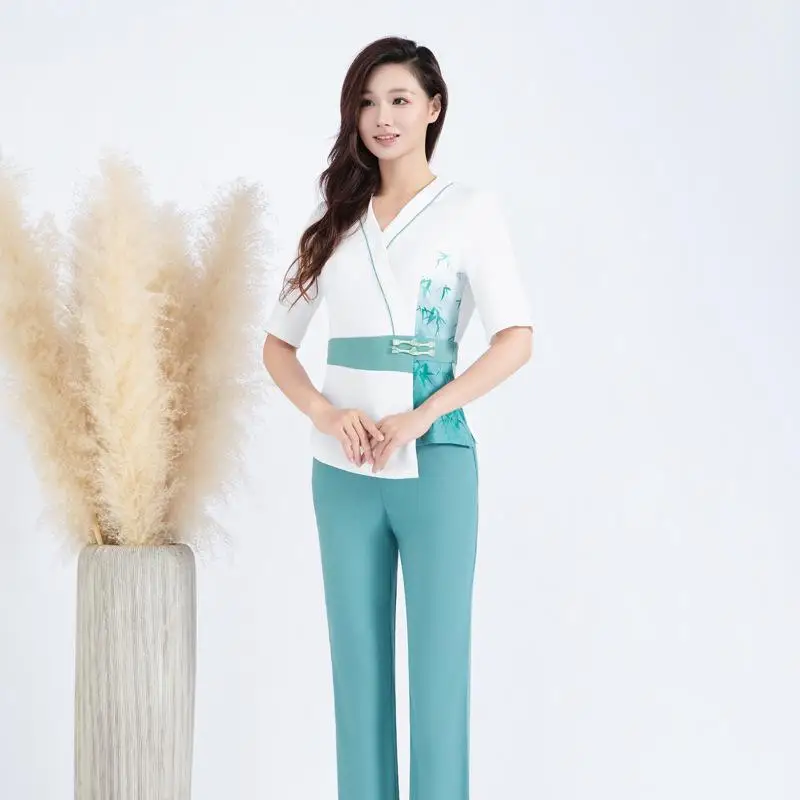 New Beauty Salon Workwear Health Center, Foot Bath Technician Uniform Women's Spa Slimming Belly Covering Set With Print Logo
New Beauty Salon Workwear Health Center, Foot Bath Technician Uniform Women's Spa Slimming Belly Covering Set With Print Logo