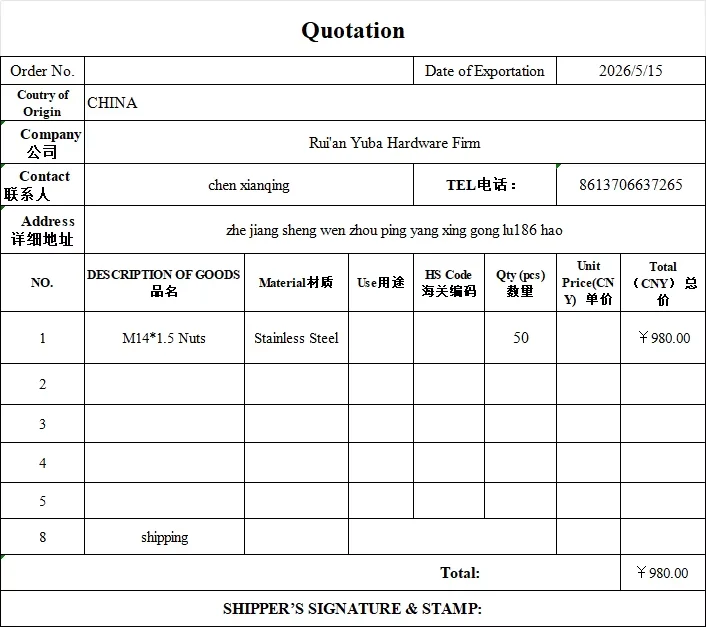 Customized nuts 50pcs M14*1.5