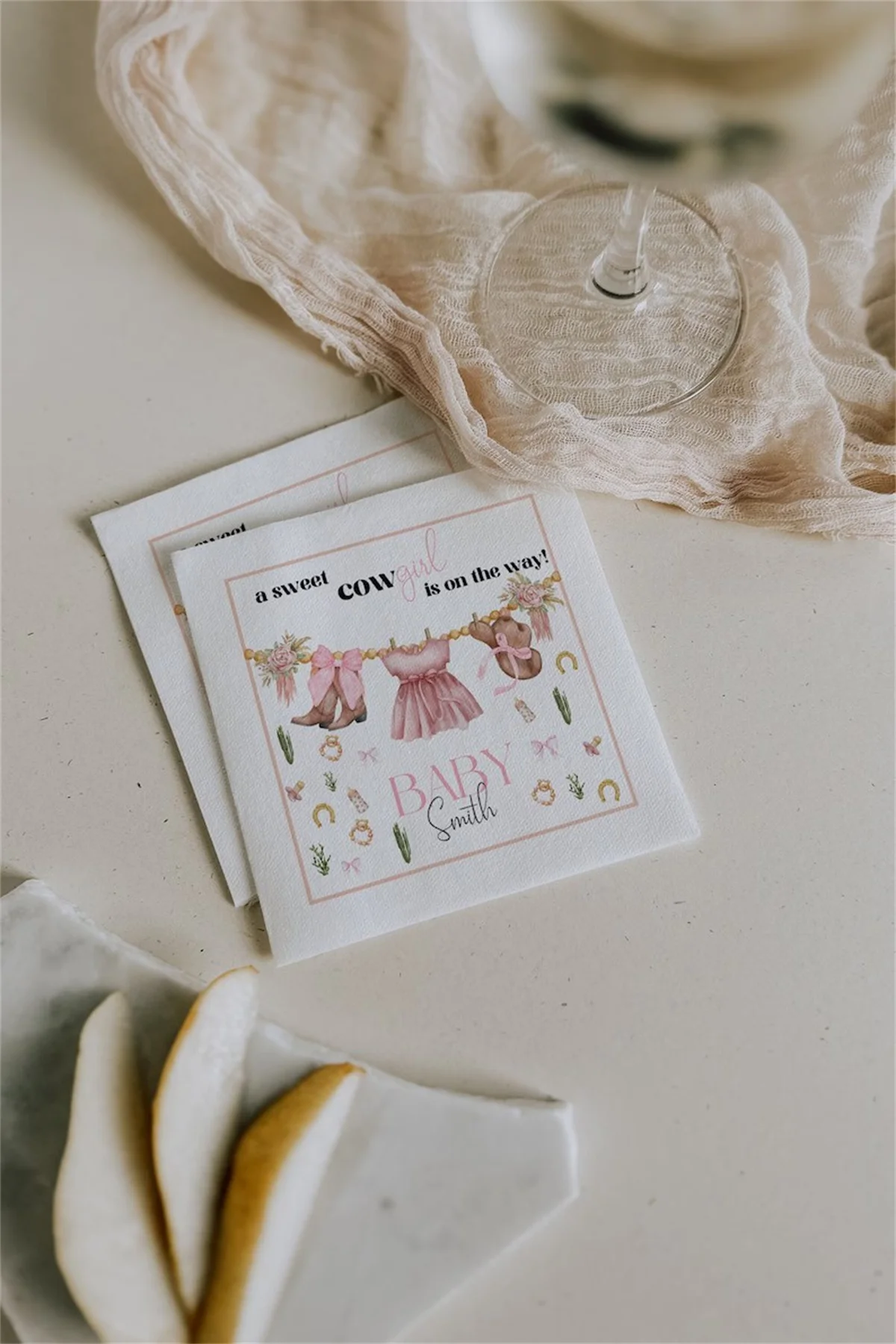 50 PCS Custom Cowgirl Napkins for Baby Shower | A Sweet Cowgirl is on the way Table Decor | Personalized Pink Baby Shower Napkin
50 PCS Custom Cowgirl Napkins for Baby Shower | A Sweet Cowgirl is on the way Table Decor | Personalized Pink Baby Shower Napkin