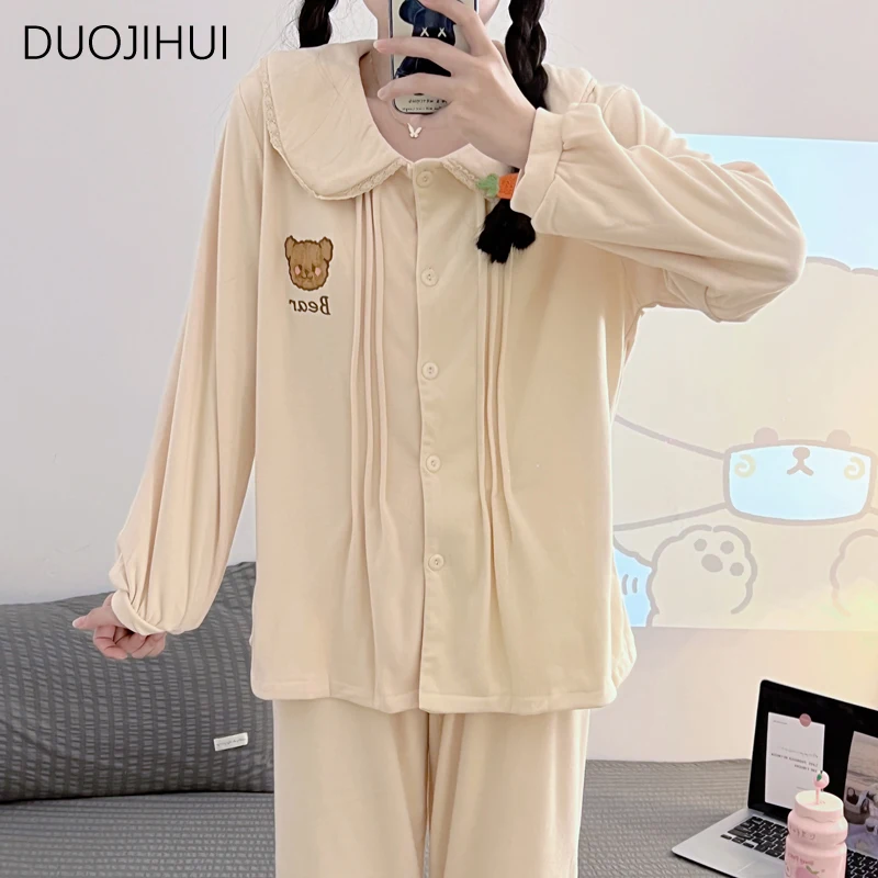 DUOJIHUI Two Piece Sweet Casual Home Pajamas for Women New Long Sleeve Cardigan Simple Pant Fashion Autumn Female Pajamas Set
DUOJIHUI Two Piece Sweet Casual Home Pajamas for Women New Long Sleeve Cardigan Simple Pant Fashion Autumn Female Pajamas Set