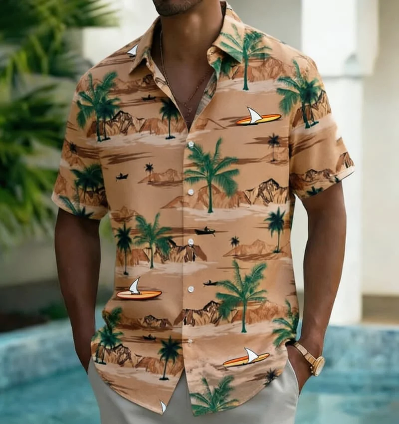 Men's Retro Tropical Palm Print Shirt, Vintage Hawaiian Design for Summer Fashion, Vacation Looks, Casual Wear & Street Style
Men's Retro Tropical Palm Print Shirt, Vintage Hawaiian Design for Summer Fashion, Vacation Looks, Casual Wear & Street Style