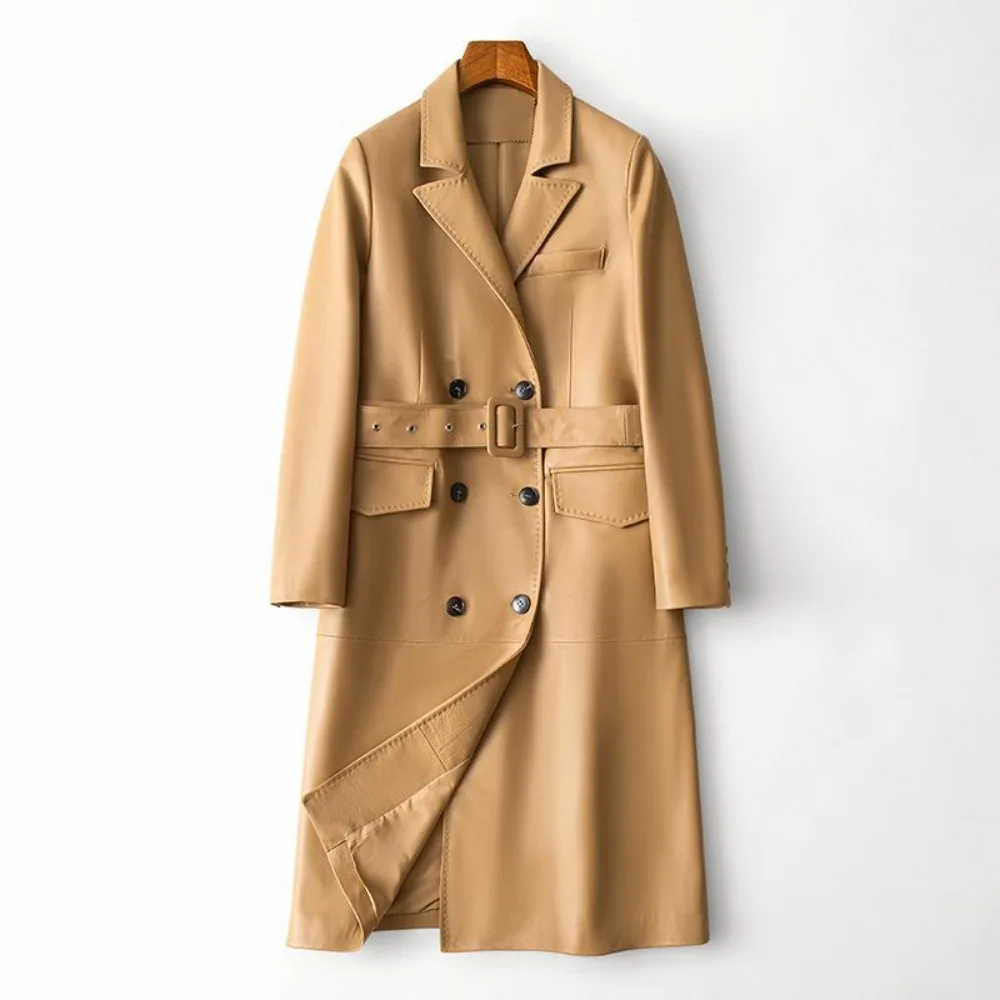 New Women Sheepskin Leather Trench Coat Spring Long Casual Belted Overcoat
New Women Sheepskin Leather Trench Coat Spring Long Casual Belted Overcoat