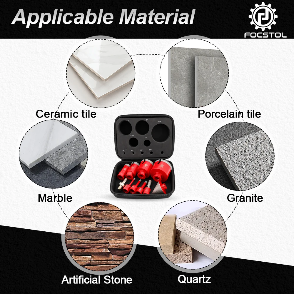 FOCSTOL Diamond Drill Bit Set 6-65mm Hole Saw Core Bit for Ceramic Porcelain Tile Granite Marble Milling Chamfer Bit
FOCSTOL Diamond Drill Bit Set 6-65mm Hole Saw Core Bit for Ceramic Porcelain Tile Granite Marble Milling Chamfer Bit