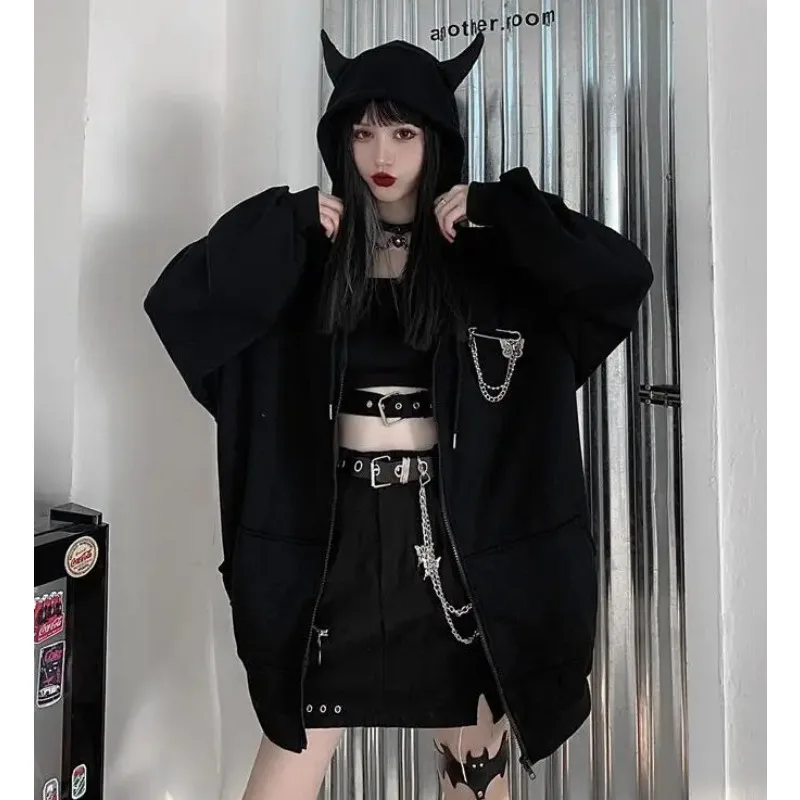 Spring Autumn Women Harajuku Punk Gothic Girls Black Devil Horn Hoodies Sweatshirt Hooded Japanese Hip Pop Plus Size Clothes
Spring Autumn Women Harajuku Punk Gothic Girls Black Devil Horn Hoodies Sweatshirt Hooded Japanese Hip Pop Plus Size Clothes
