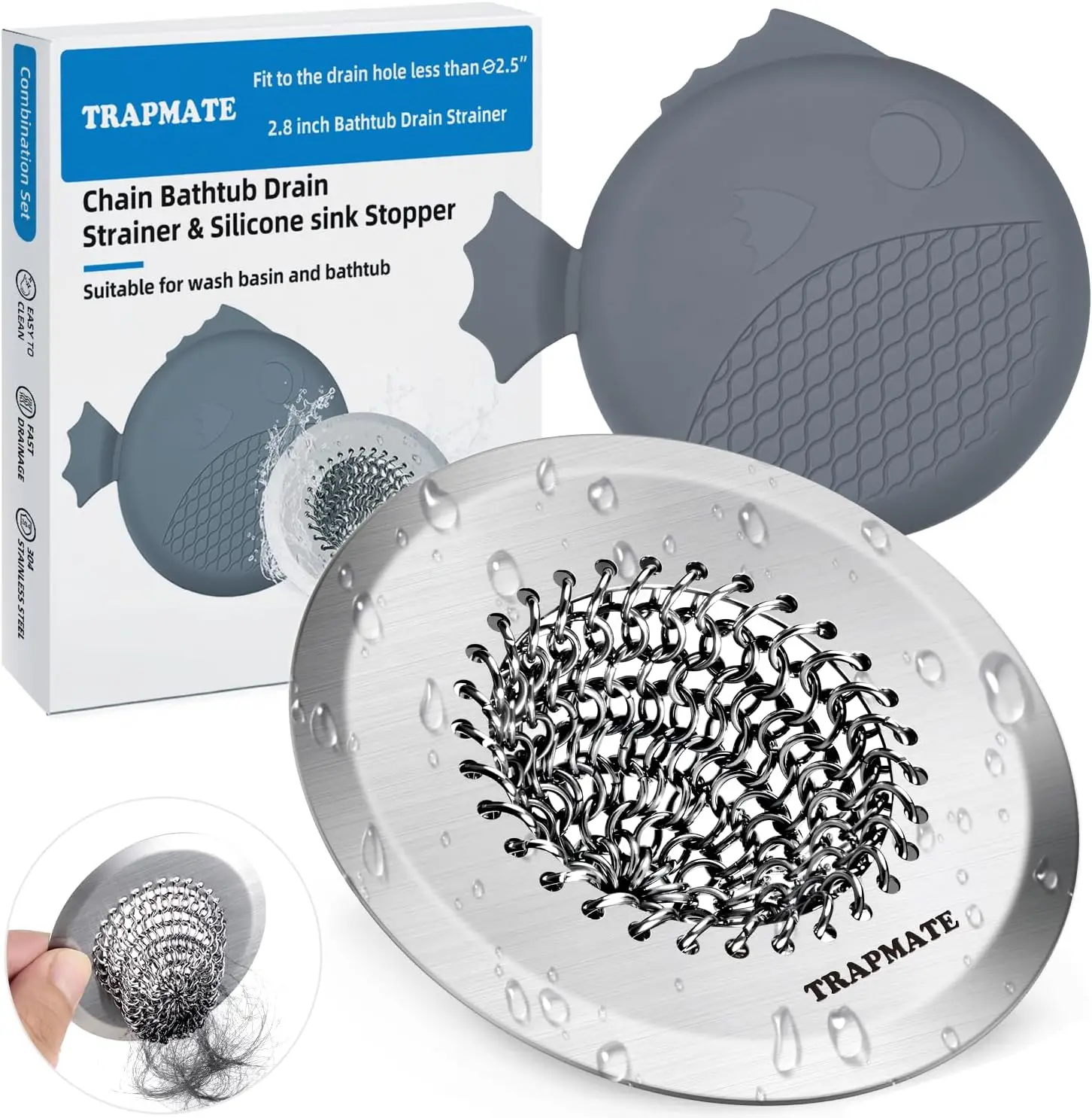 Stainless Steel Shower Drain Hair Catcher, 2.8" Fast Draining Bathtub Stopper for Sinks & Tubs
Stainless Steel Shower Drain Hair Catcher, 2.8" Fast Draining Bathtub Stopper for Sinks & Tubs
