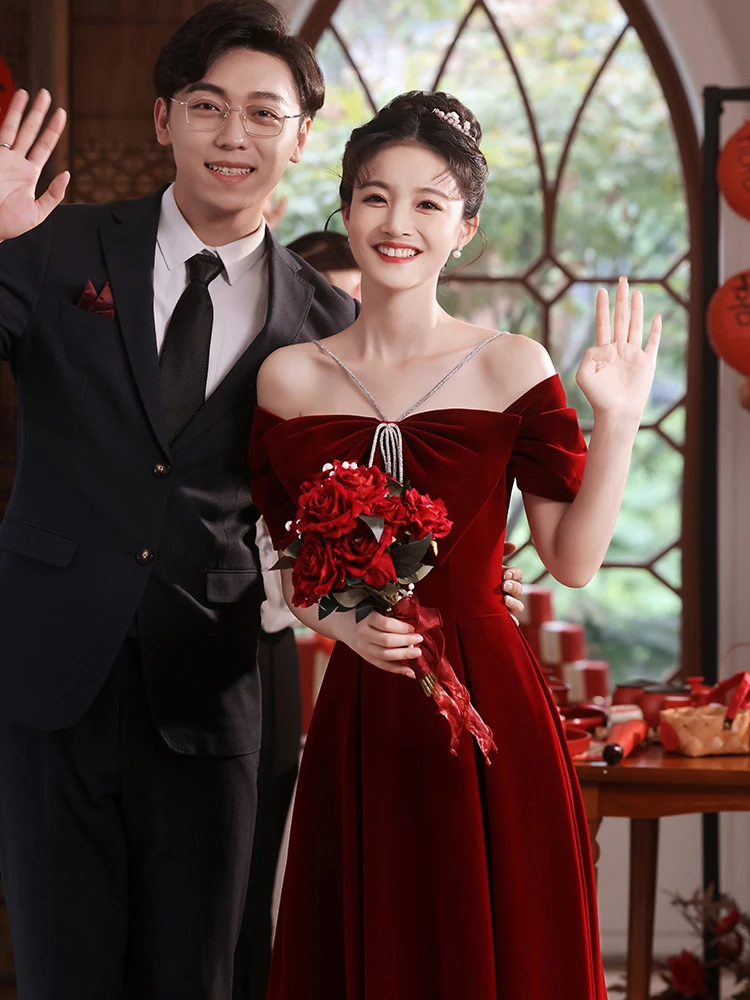 Wine Red Bridal Dr Korean Sle Rehearsal Dinner Wedding Day Casual Dr ort Sve Long Dr One oulder Dr
Wine Red Bridal Dr Korean Sle Rehearsal Dinner Wedding Day Casual Dr ort Sve Long Dr One oulder Dr