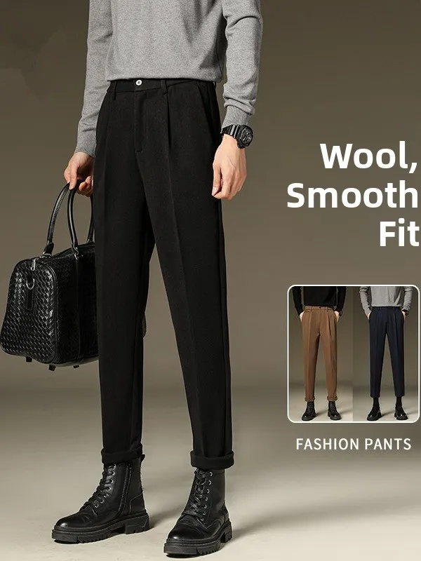 Мужские повседневные свободные шерстяные брюки на осень-зиму, утепленные, укороченные (9/10), модные, деловые, повседневные, из полиэстера
Мужские повседневные свободные шерстяные брюки на осень-зиму, утепленные, укороченные (9/10), модные, деловые, повседневные, из полиэстера