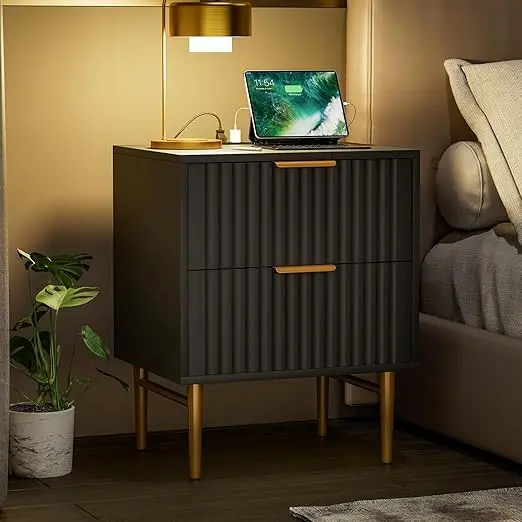 Nightstand with Charging Station, Side Table with 2 Ders, luted End Table with Gold Metal Legs & Handle, Bede Table with Wide Ta
Nightstand with Charging Station, Side Table with 2 Ders, luted End Table with Gold Metal Legs & Handle, Bede Table with Wide Ta