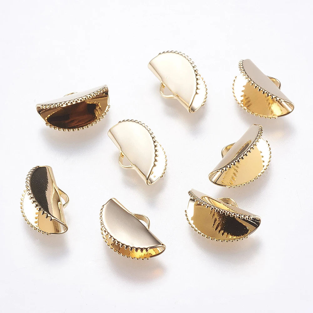 20pcs Brass Ribbon Crimp Ends Semicircle Shape Connectors Crimps Real 18K Gold Plated for Jewellery Making Accessories 10x15mm
20pcs Brass Ribbon Crimp Ends Semicircle Shape Connectors Crimps Real 18K Gold Plated for Jewellery Making Accessories 10x15mm