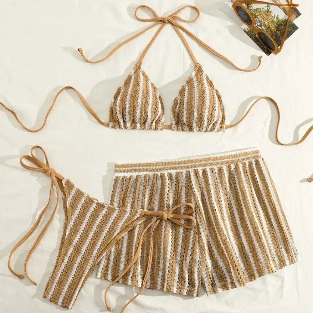 Fashion Stripes 3 in 1 Swimwear Set Sleeveless Slim Fit Bikini Bathing Suit Beachwear Clothing Deep-V Knitting Swimsuit Beach
Fashion Stripes 3 in 1 Swimwear Set Sleeveless Slim Fit Bikini Bathing Suit Beachwear Clothing Deep-V Knitting Swimsuit Beach