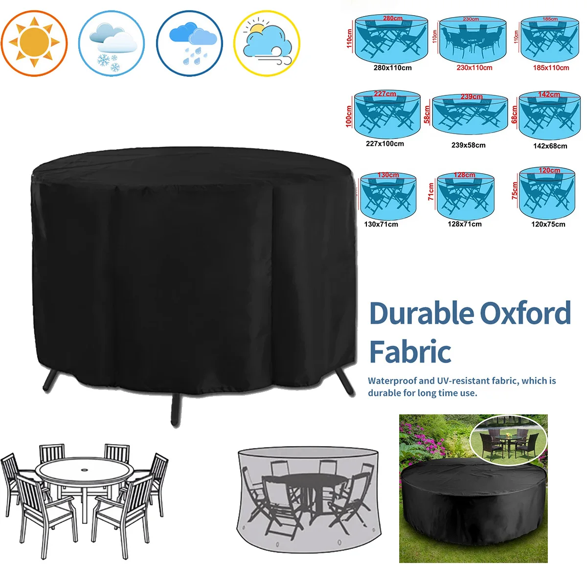 Round Cover Round Outdoor Garden Furniture Cover Waterproof Oxford Protective Furniture Rain and Snow Dust Cover
Round Cover Round Outdoor Garden Furniture Cover Waterproof Oxford Protective Furniture Rain and Snow Dust Cover