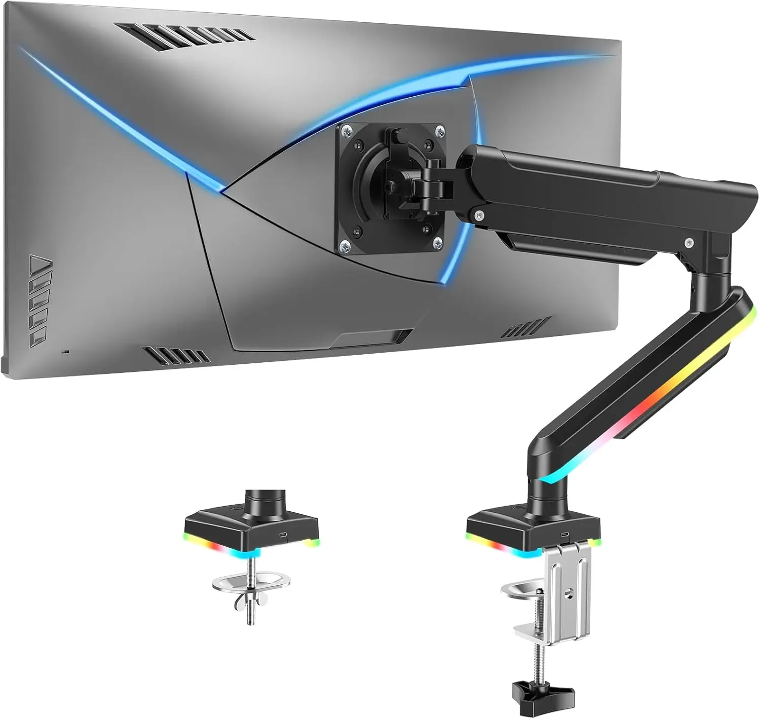 RGB Single Monitor Arm for 22-32 inch Screens, Holds 4.4-22lbs, 19 Lighting Modes, USB-A & USB-C, Full Motion Desk Mount with Clamp & Grommet
RGB Single Monitor Arm for 22-32 inch Screens, Holds 4.4-22lbs, 19 Lighting Modes, USB-A & USB-C, Full Motion Desk Mount with Clamp & Grommet