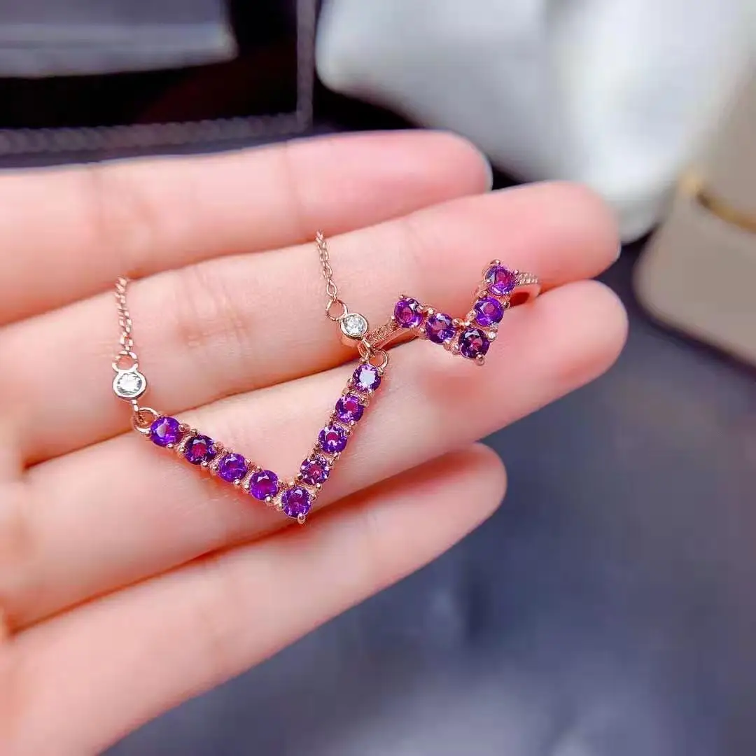 Natural Amethyst Pendant Necklace Ring Set S925 Sterling Silver Exquisite Fashion Women's Wedding Jewelry
Natural Amethyst Pendant Necklace Ring Set S925 Sterling Silver Exquisite Fashion Women's Wedding Jewelry