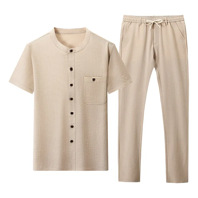 Silk cotton and linen senior men's sports suit for summer - father's summer clothing set with short-sleeved shirt
Silk cotton and linen senior men's sports suit for summer - father's summer clothing set with short-sleeved shirt