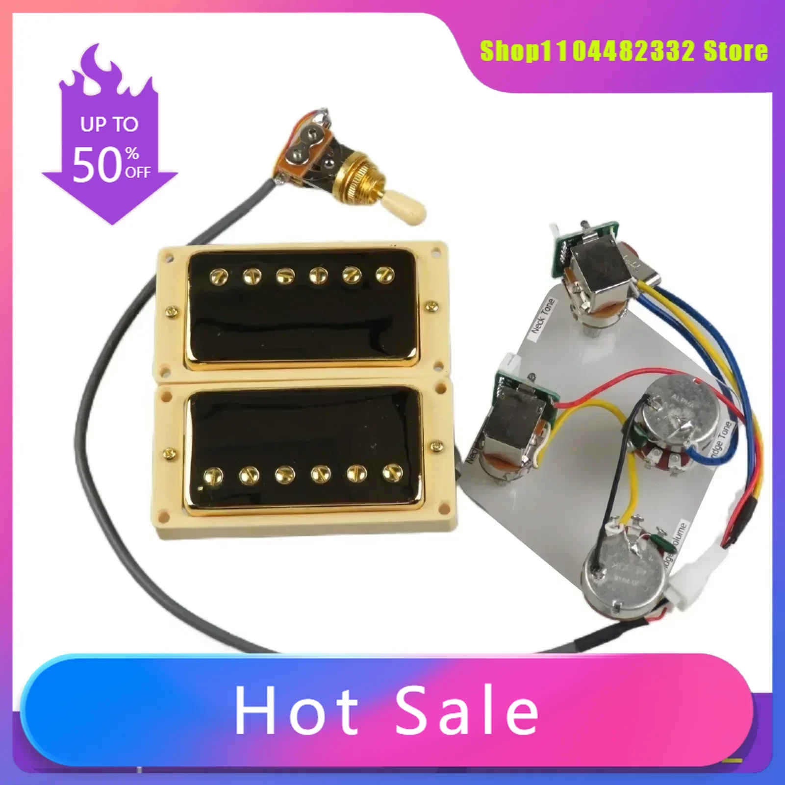 H X Shop Store--Guitar Humbucker Pickup Set – Neck & Bridge 4-Conductor Wiring Harness w/ Push-Pull Pot for Single-Cut Guitars"
H X Shop Store--Guitar Humbucker Pickup Set – Neck & Bridge 4-Conductor Wiring Harness w/ Push-Pull Pot for Single-Cut Guitars"