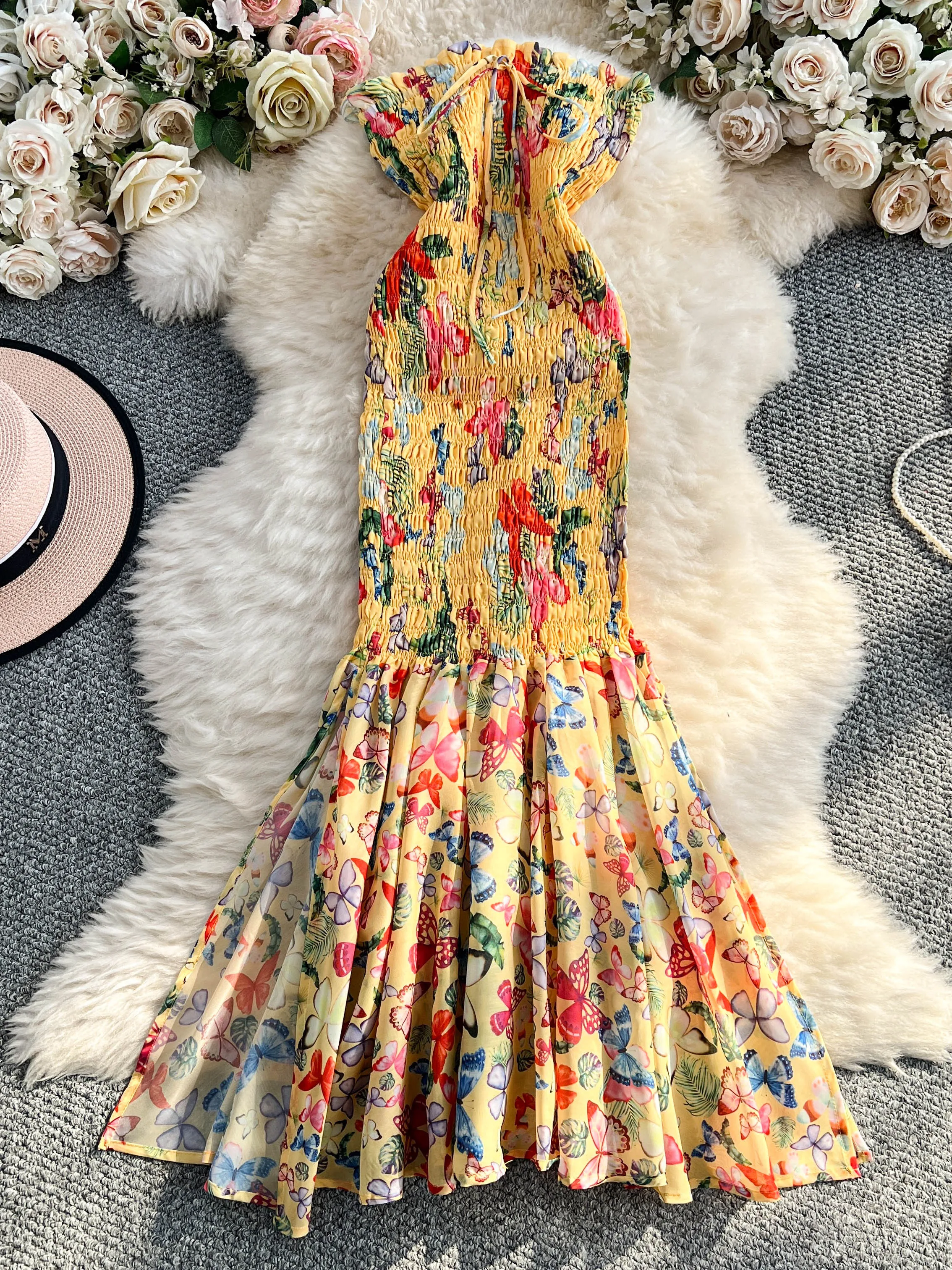 Elegant Printed One Shoulder Strapless Dress for Women New Pleated Elastic Waist Slimming Fish Tail Long Dresses
Elegant Printed One Shoulder Strapless Dress for Women New Pleated Elastic Waist Slimming Fish Tail Long Dresses