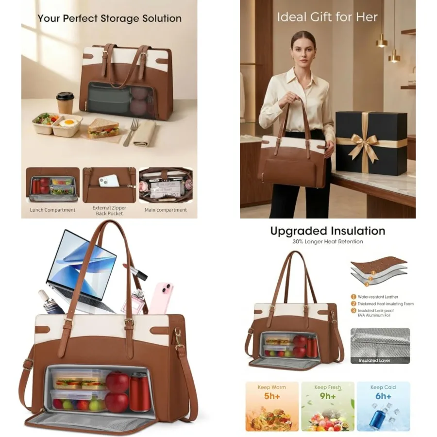 2-in-1 Laptop Bag for Women with Insulated Lunch Compartment 15.6 Inch PU Leather Work Tote for Teachers Nurses, Professional W
2-in-1 Laptop Bag for Women with Insulated Lunch Compartment 15.6 Inch PU Leather Work Tote for Teachers Nurses, Professional W