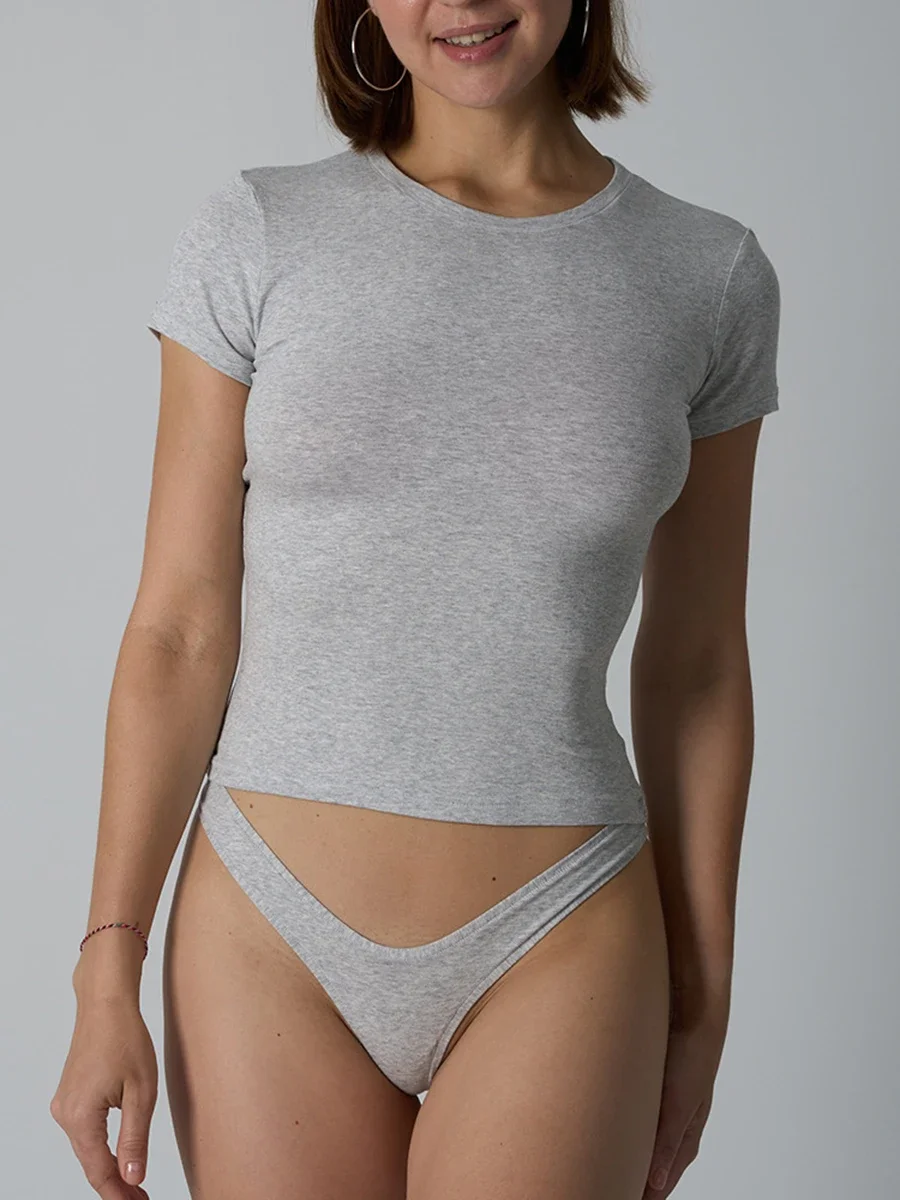 Gray Cotton T-shirt Brief Sets Women Summer O-Neck Short Sleeve Tees+sexy Low Waist Panties Female Solid Simple Home Set New
Gray Cotton T-shirt Brief Sets Women Summer O-Neck Short Sleeve Tees+sexy Low Waist Panties Female Solid Simple Home Set New