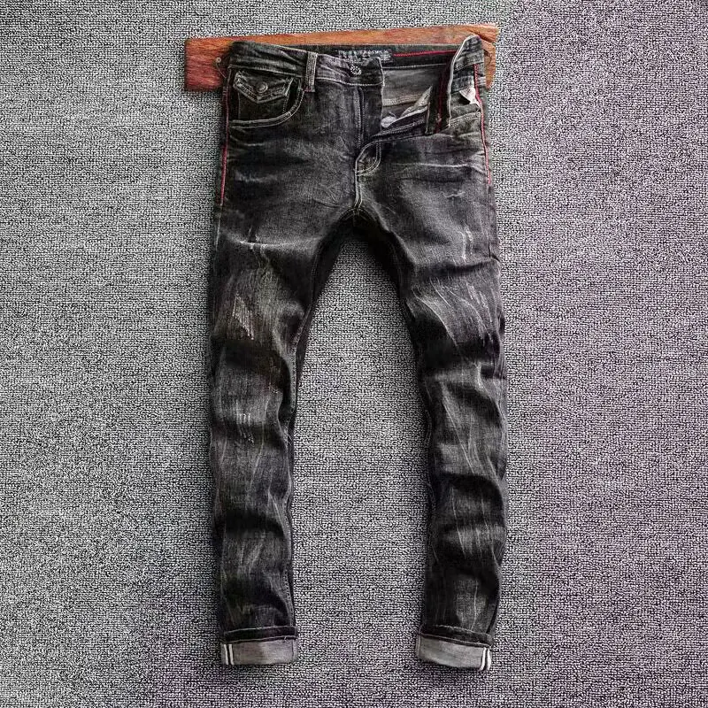 Fashion Designer Men Jeans High Quality Retro Black Gray Stretch Elastic Slim Fit Ripped Jeans Men Vintage Denim Pants Hombre
Fashion Designer Men Jeans High Quality Retro Black Gray Stretch Elastic Slim Fit Ripped Jeans Men Vintage Denim Pants Hombre