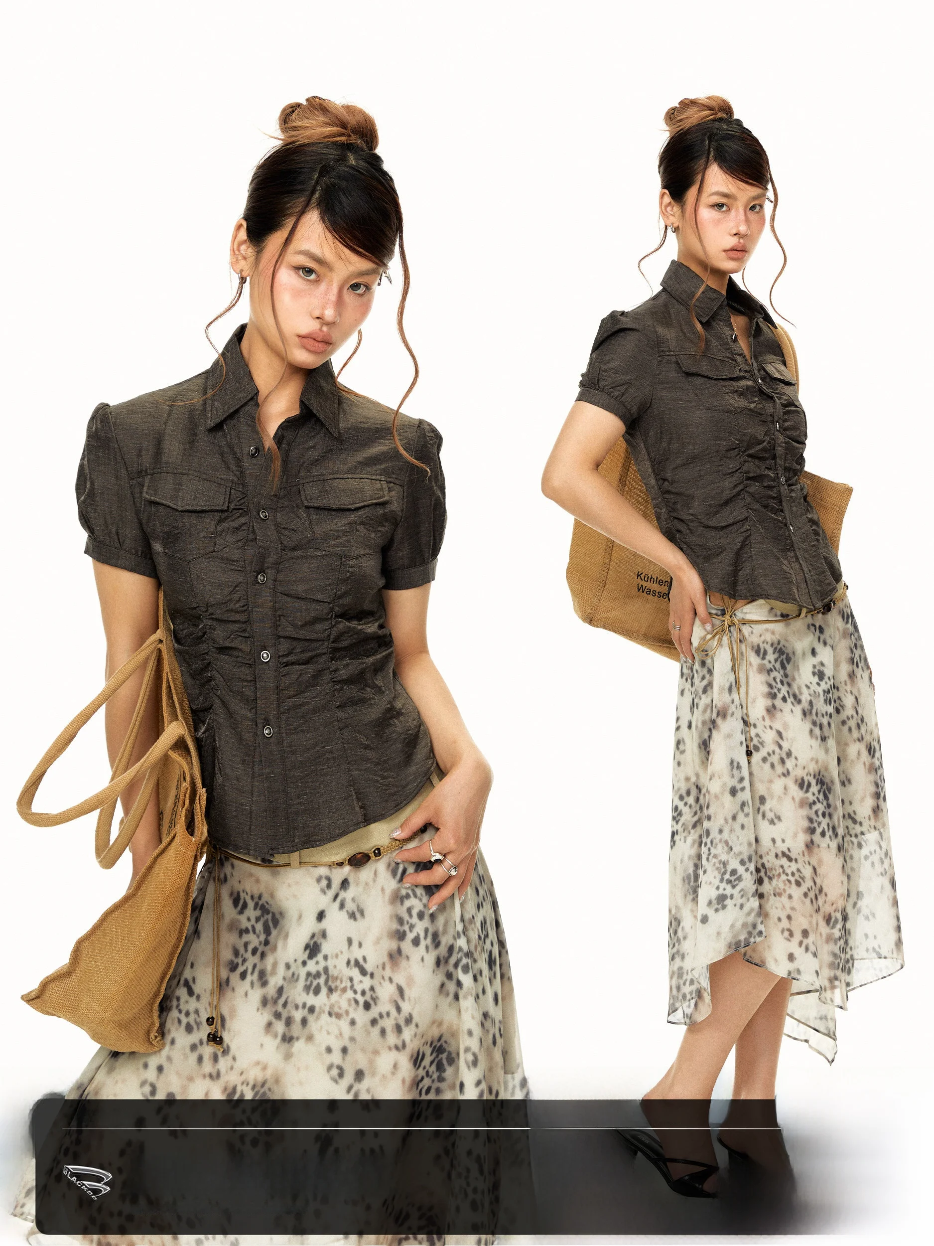Slim Fit Shirt with Belt Design Casual Style Short Sleeve Turn-down Collar Black Lenzing Eco-Viscose Women's Summer Top
Slim Fit Shirt with Belt Design Casual Style Short Sleeve Turn-down Collar Black Lenzing Eco-Viscose Women's Summer Top