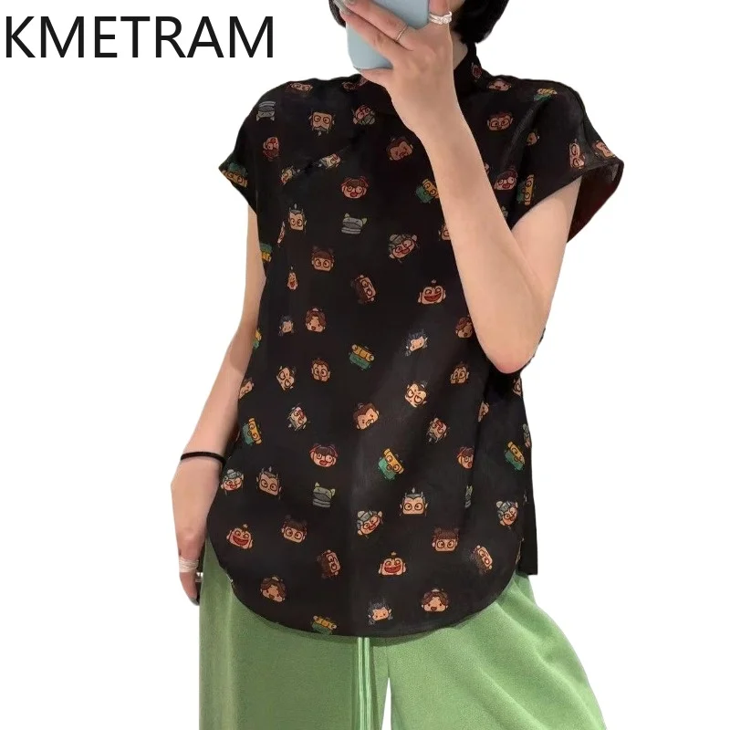 KMETRAM 100% Natural Mulberry Silk Women T Shirts Fashion Cartoon Print Summer Tops Stand Collar T Shirt Woman Clothes 2026 топ
KMETRAM 100% Natural Mulberry Silk Women T Shirts Fashion Cartoon Print Summer Tops Stand Collar T Shirt Woman Clothes 2026 топ