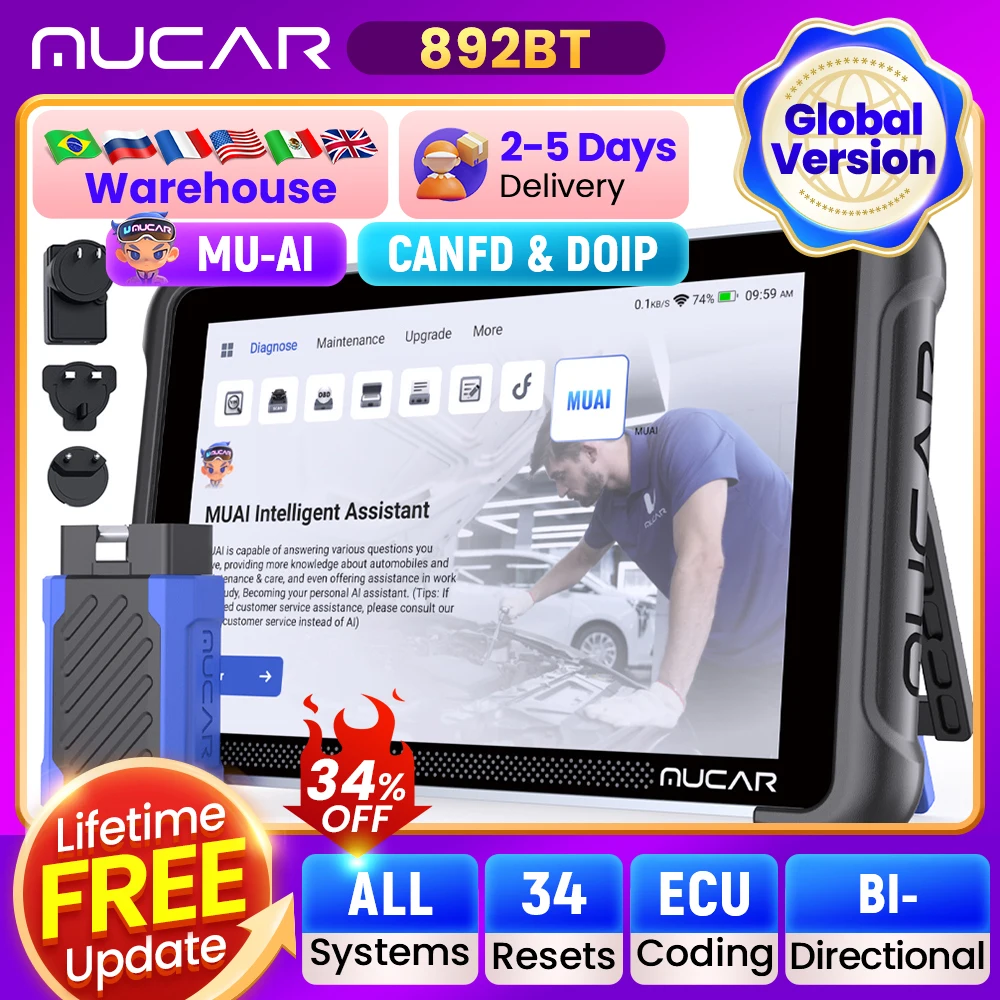 MUCAR 892BT AI Автоинструменты Двунаправленный контроль кодирования ЭБУ Бесплатный автомобильный диагностический инструмент CANFD DOIP 35 Сброс Полные системы Сканер Obd2
MUCAR 892BT AI Автоинструменты Двунаправленный контроль кодирования ЭБУ Бесплатный автомобильный диагностический инструмент CANFD DOIP 35 Сброс Полные системы Сканер Obd2