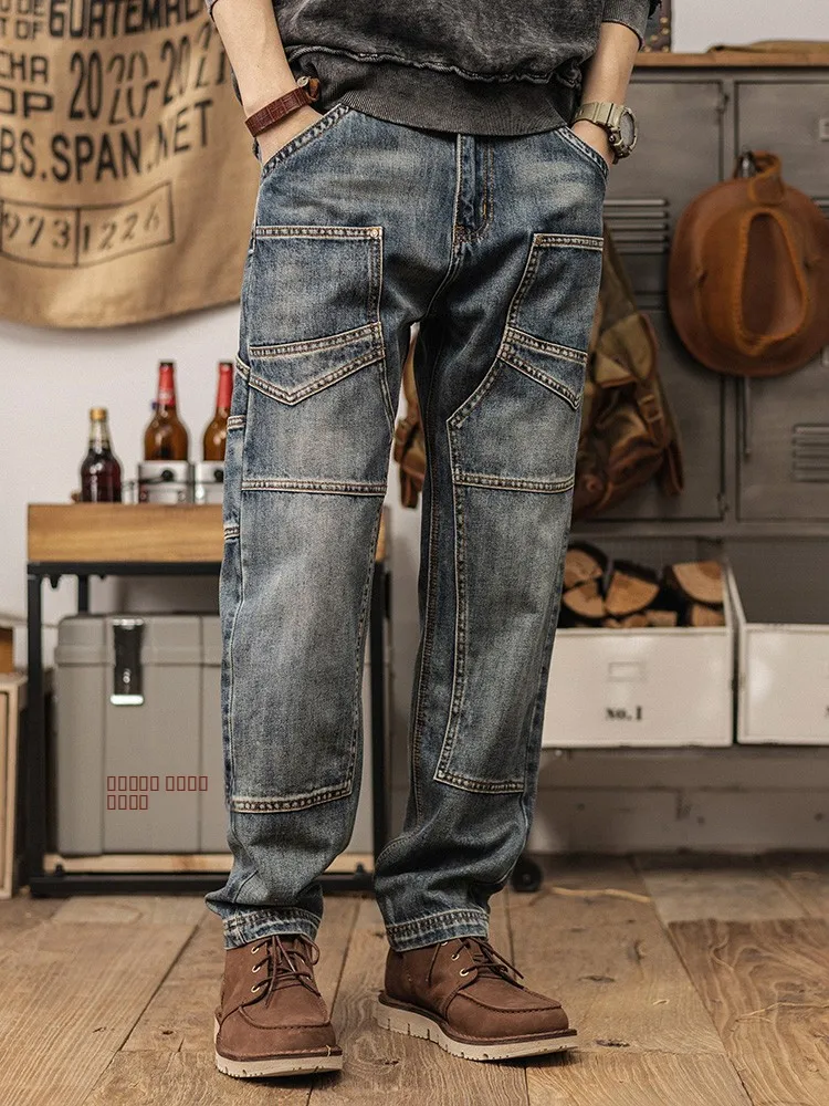 American Style Heavyweight Men's Jeans Straight Loose Vintage Washed Multi-Pocket Workwear Trousers Trendy Patchwork
American Style Heavyweight Men's Jeans Straight Loose Vintage Washed Multi-Pocket Workwear Trousers Trendy Patchwork