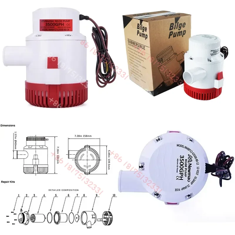 Winib Boat 3000GPH Marine Submersible Electric Bilge Pump 12V/24V New for Replacement/Repair
Winib Boat 3000GPH Marine Submersible Electric Bilge Pump 12V/24V New for Replacement/Repair