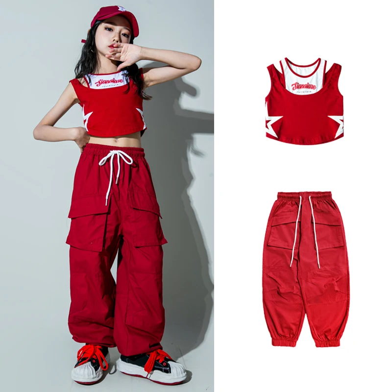 2024 Modern Hip Hop Dance Costumes For Kids Red Vest Cargo Pants Streetwear Girls Group Jazz Performance Stage Wear DQS13433
2024 Modern Hip Hop Dance Costumes For Kids Red Vest Cargo Pants Streetwear Girls Group Jazz Performance Stage Wear DQS13433