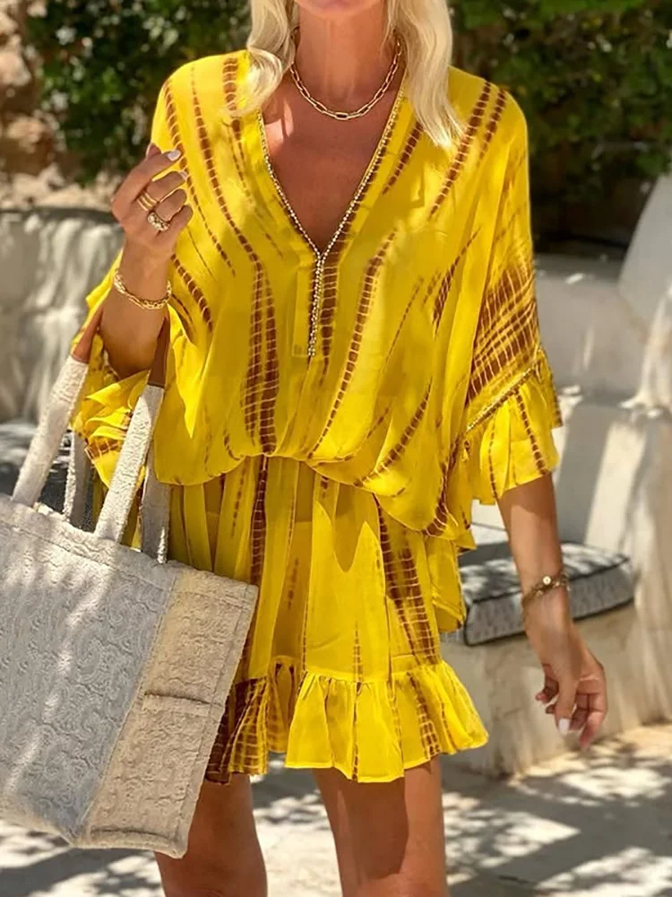 New Ruffles Patchwork Printed Sweet Mini Dress, Women Spring Summer V Neck Fashion Party Dress, 2025 Batwing Sleeve Ladies Dress
New Ruffles Patchwork Printed Sweet Mini Dress, Women Spring Summer V Neck Fashion Party Dress, 2025 Batwing Sleeve Ladies Dress