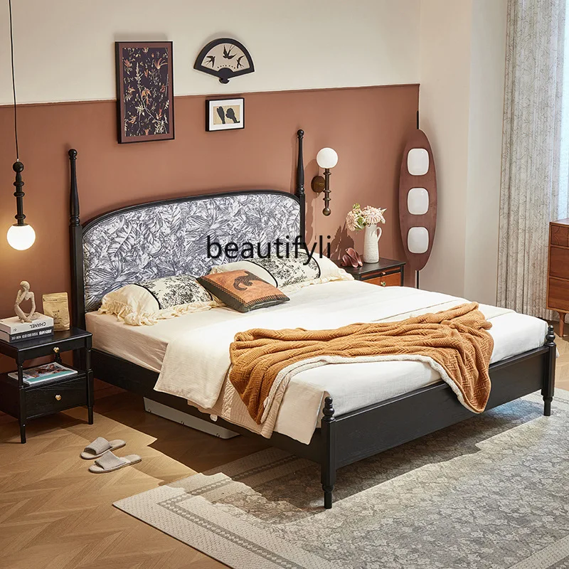 Retro medieval solid wood bed master bedroom, simple, double soft bed
Retro medieval solid wood bed master bedroom, simple, double soft bed