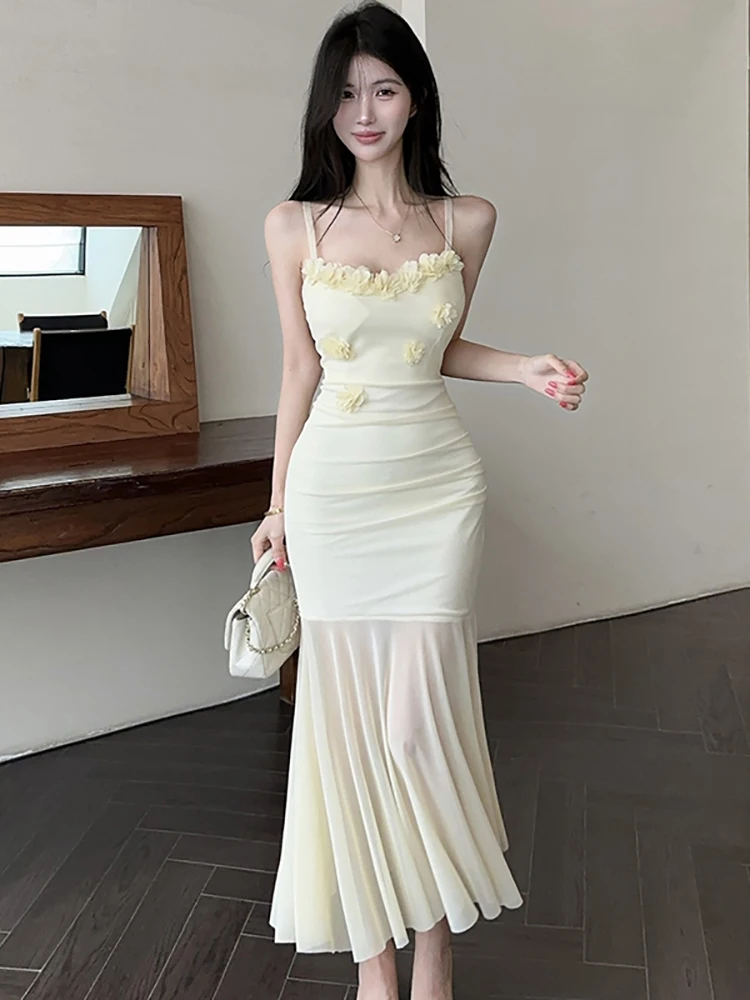 Summer White Mesh Chic Floral Sling Long Dress Women Elegant Patchwork Ruffled Prom Clothes 2026 Korean Bodycon Luxury Vestidos
Summer White Mesh Chic Floral Sling Long Dress Women Elegant Patchwork Ruffled Prom Clothes 2026 Korean Bodycon Luxury Vestidos
