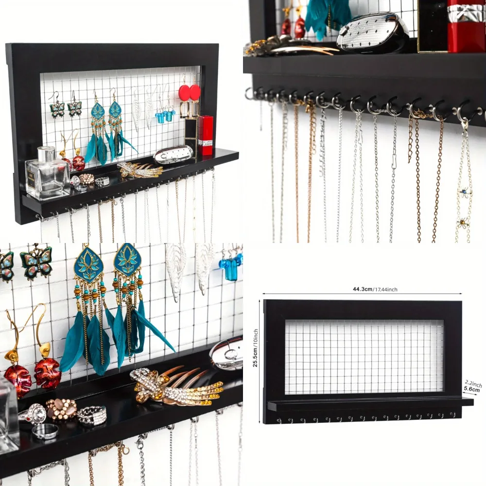 Manager - Wall Mounted Jewelry Stand, Shelf And 16 - Perfect Earrings, Necklaces And Bracelet Stand - Black
Manager - Wall Mounted Jewelry Stand, Shelf And 16 - Perfect Earrings, Necklaces And Bracelet Stand - Black
