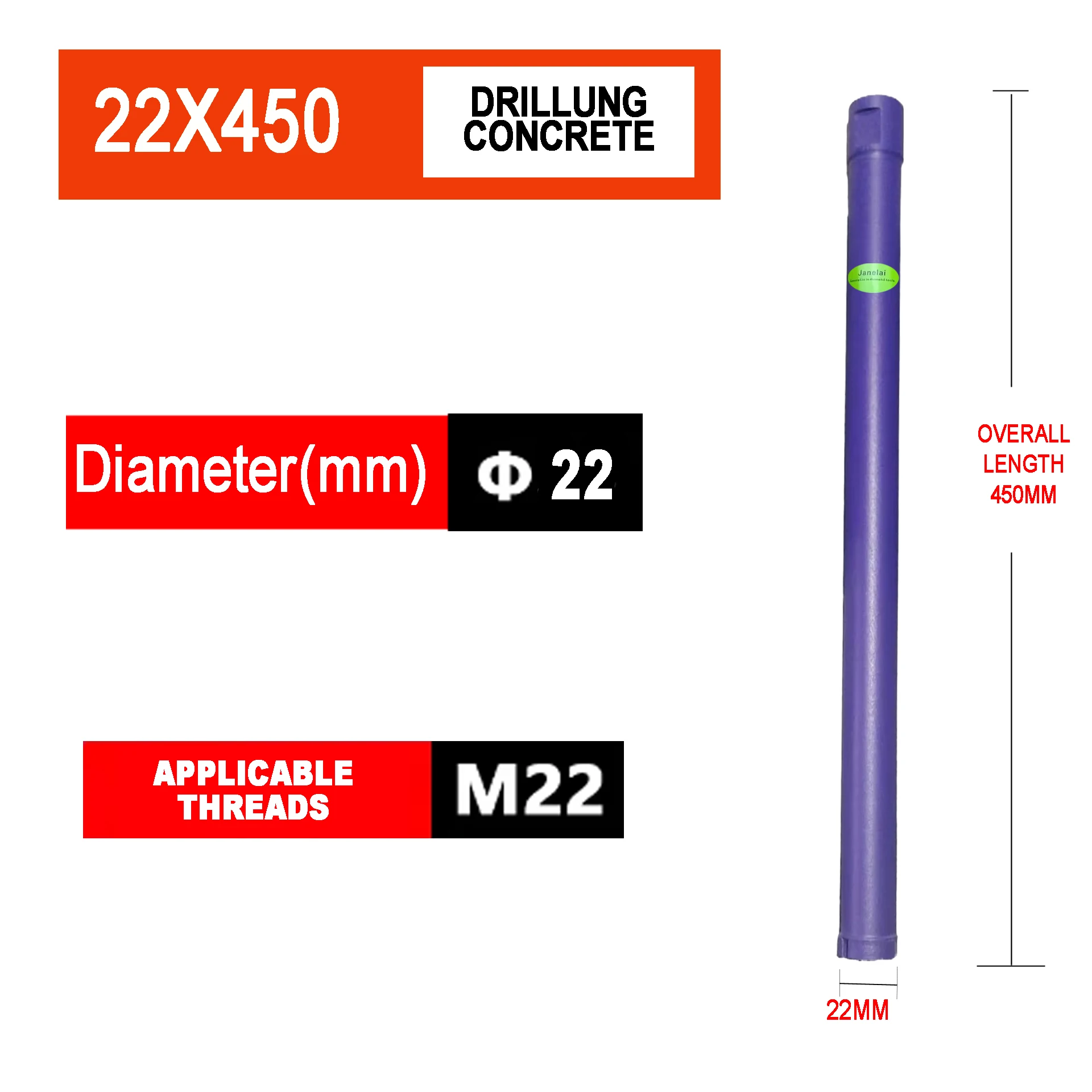 Janelai Diameter Range 22x450mm Length Diamond Hole Saw Core Bit Deep hole drill For Drilling Holes On Concrete/Brick Wall
Janelai Diameter Range 22x450mm Length Diamond Hole Saw Core Bit Deep hole drill For Drilling Holes On Concrete/Brick Wall