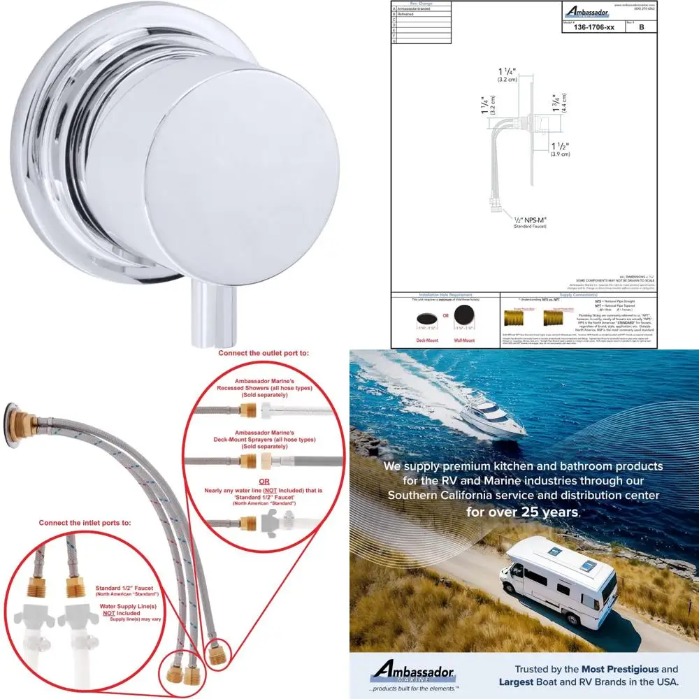 Marine Hot and Cold Shut-Off Valve with Mixer, Chrome Finish, Ideal for Boat Plumbing Systems
Marine Hot and Cold Shut-Off Valve with Mixer, Chrome Finish, Ideal for Boat Plumbing Systems