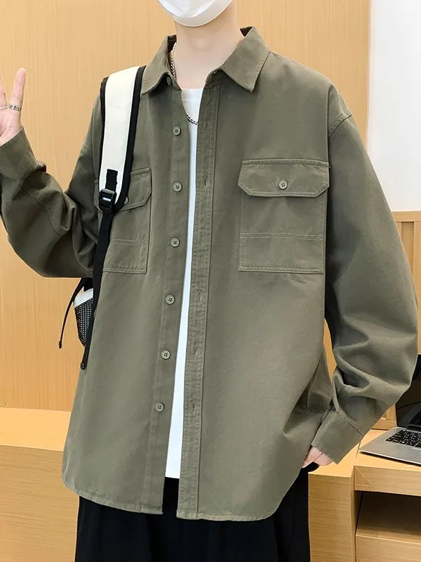 Kawalang Men's Pure Cotton Long Sve irt Jaet Casual Loose Workwear Spring Autumn Faion Straight Hem Button Closure
Kawalang Men's Pure Cotton Long Sve irt Jaet Casual Loose Workwear Spring Autumn Faion Straight Hem Button Closure