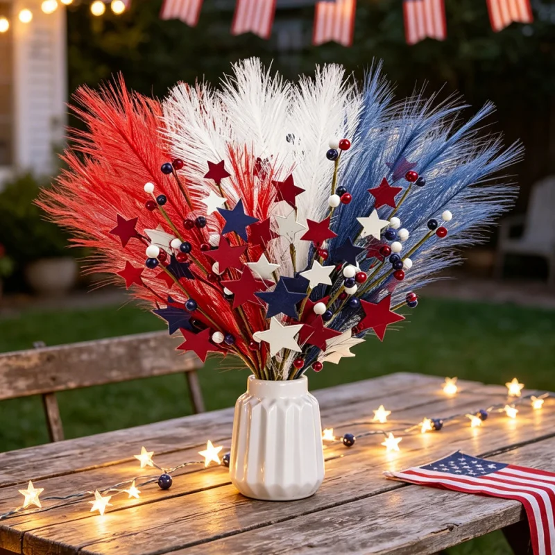 Patriotic 4th of July Picks, Red White Blue Artificial Star Stems with Reed Berry Floral for Independence Day Home Party Table
Patriotic 4th of July Picks, Red White Blue Artificial Star Stems with Reed Berry Floral for Independence Day Home Party Table