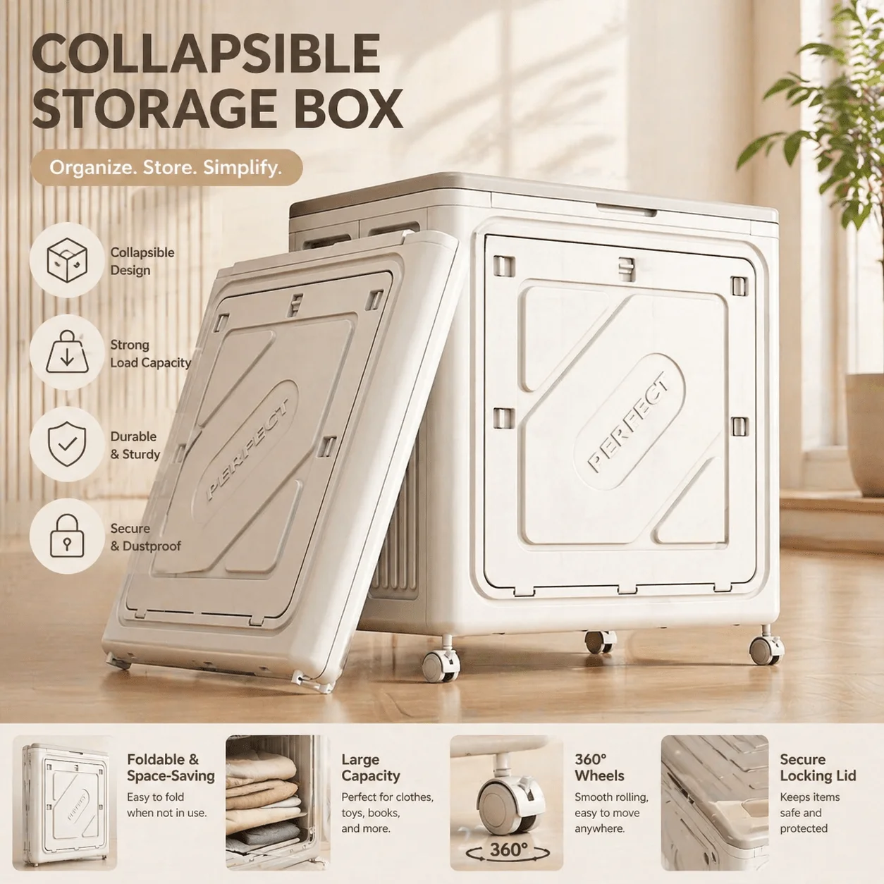 Moisture resistant design, with wheels, foldable and spliceable Large Foldable Clothes Storage Box with Lid and Wheels Closet Or
Moisture resistant design, with wheels, foldable and spliceable Large Foldable Clothes Storage Box with Lid and Wheels Closet Or