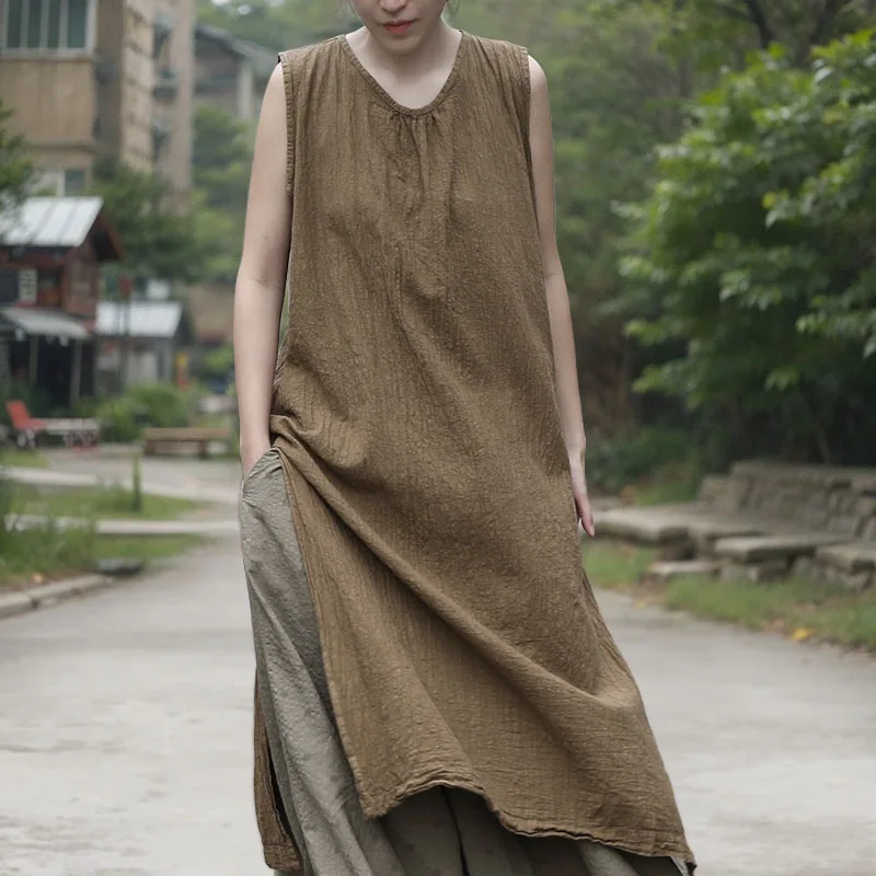 Длинное хлопково-льняное платье-майка со свободной талией для женщин, летний сарафан, Новое поступление, платье с разрезом и круглым вырезом, простое платье без рукавов
Длинное хлопково-льняное платье-майка со свободной талией для женщин, летний сарафан, Новое поступление, платье с разрезом и круглым вырезом, простое платье без рукавов