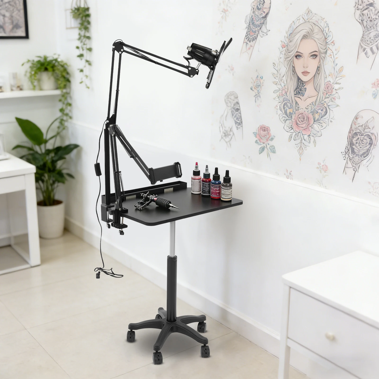 Adjustable Height Rolling Salon Workstation with 60W LED Light Floor Standing Mobile Work Bench Multifunctional Beauty Tattoo Work Table With Phone Tablet Holder Black
Adjustable Height Rolling Salon Workstation with 60W LED Light Floor Standing Mobile Work Bench Multifunctional Beauty Tattoo Work Table With Phone Tablet Holder Black