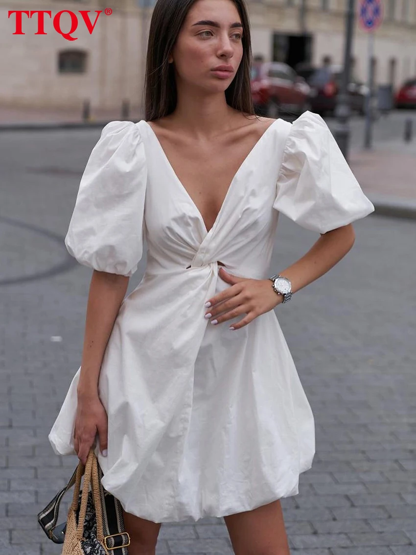 TTQV Summer Loose White Cotton Womens Dress 2026 Sexy V-Neck Short Sleeve Mini Dresses Lady Elegant Classic Solid Female Dress
TTQV Summer Loose White Cotton Womens Dress 2026 Sexy V-Neck Short Sleeve Mini Dresses Lady Elegant Classic Solid Female Dress