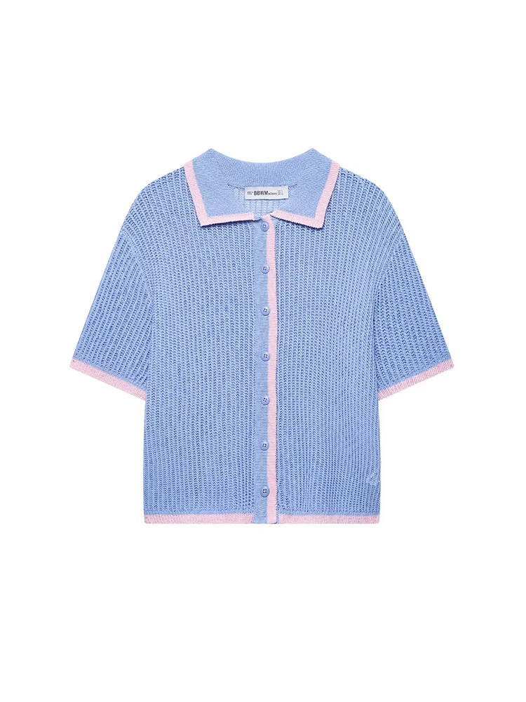 KUCLUT Women Fashion Blue Single Breasted Knitted Sweater Vintage Polo Collar Short Sleeves Female Chic Lady Outfits
KUCLUT Women Fashion Blue Single Breasted Knitted Sweater Vintage Polo Collar Short Sleeves Female Chic Lady Outfits