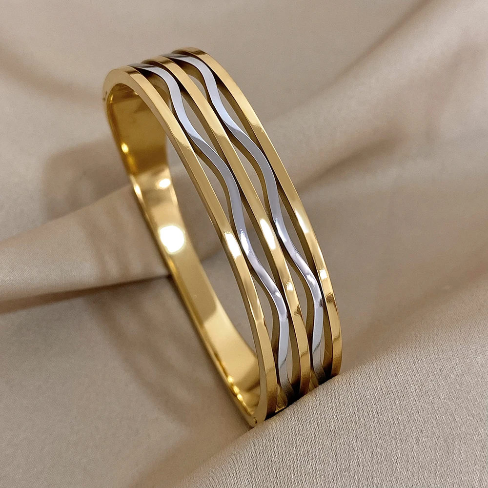 Trendy Stainless Steel Two Tone Bangle Bracelet for Women Waterproof Cuff Bracelets Jewelry Daily Wear Wristband Accessories
Trendy Stainless Steel Two Tone Bangle Bracelet for Women Waterproof Cuff Bracelets Jewelry Daily Wear Wristband Accessories