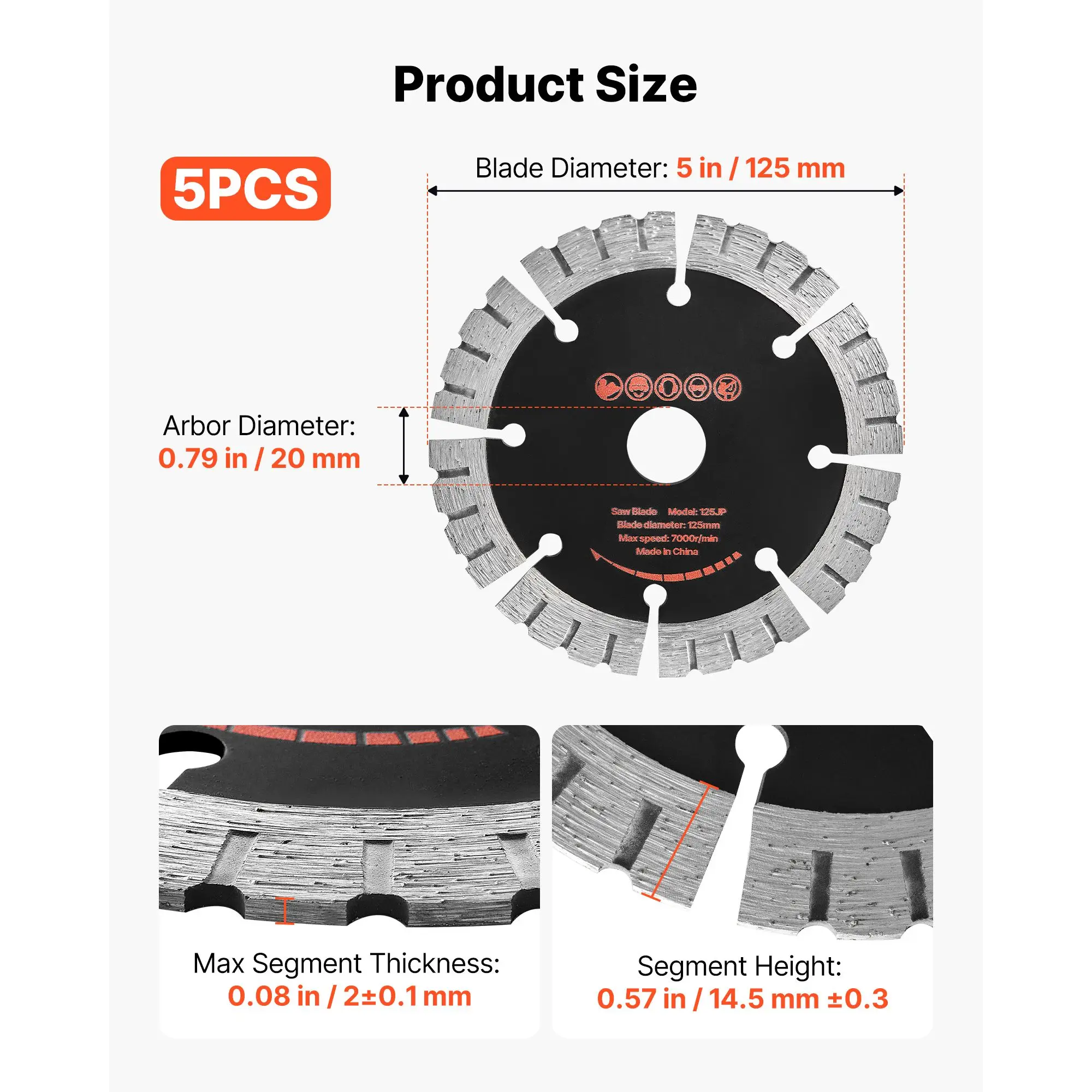 Diamond Blades 5 inch, 5-Pack Wall Chaser Saw Blade Cutting Blade, 0.79 in Arbor, High-Hardness Diamond Segments, 65Mn Steel Core, Dry Wet Cutting, Clean Edges for Concrete Brick Stone Cement
Diamond Blades 5 inch, 5-Pack Wall Chaser Saw Blade Cutting Blade, 0.79 in Arbor, High-Hardness Diamond Segments, 65Mn Steel Core, Dry Wet Cutting, Clean Edges for Concrete Brick Stone Cement