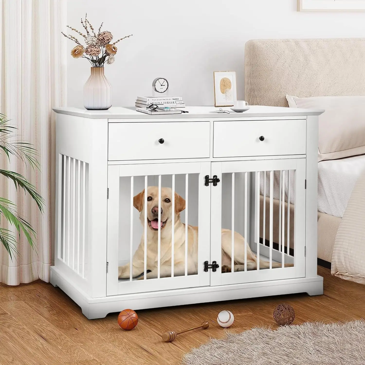Dog Crate Furniture with 2 Drawer, 44'' Large Crate Dog Kennel, Heavy Duty Wood Cage Dog House for S/M/L Size
Dog Crate Furniture with 2 Drawer, 44'' Large Crate Dog Kennel, Heavy Duty Wood Cage Dog House for S/M/L Size