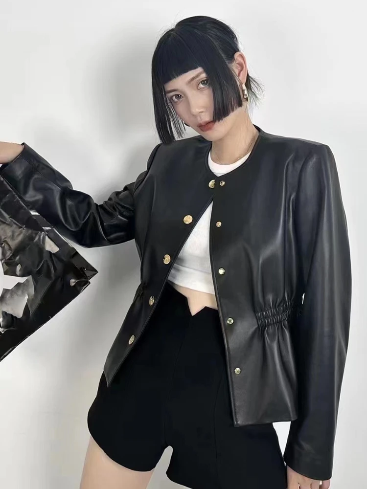 2023 Spring Autumn Women Real Natural Sheepskin Coat Retro O-neck Single-breasted Leather Jacket Loose Warm New Outerwear
2023 Spring Autumn Women Real Natural Sheepskin Coat Retro O-neck Single-breasted Leather Jacket Loose Warm New Outerwear